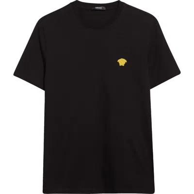 Versace Medusa Embroidered Cotton T-shirt In Black