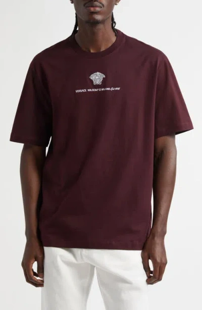 Versace Medusa Embroidered Cotton T-shirt In Burgundy