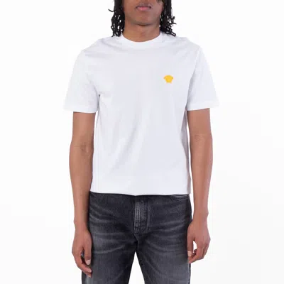 Versace White Cotton Jersey T-shirt With Medusa Head Motif In Multi