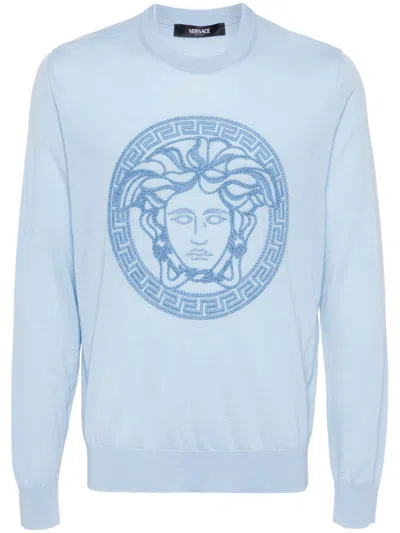 Versace Medusa-embroidered Jumper In Blue
