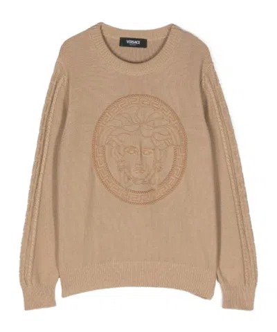 Versace Kids' Medusa Embroidered Jumper In Nude