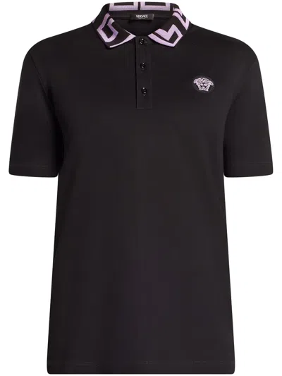 Versace Medusa-embroidered Polo Shirt In Black