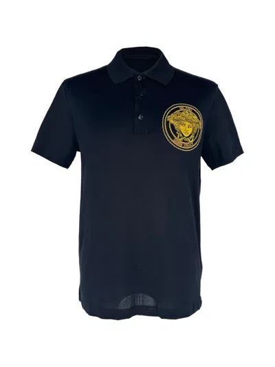 Pre-owned Versace Medusa Embroidered Polo Shirt In Black