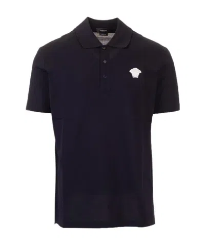Versace Medusa Embroidered Polo Shirt In Black