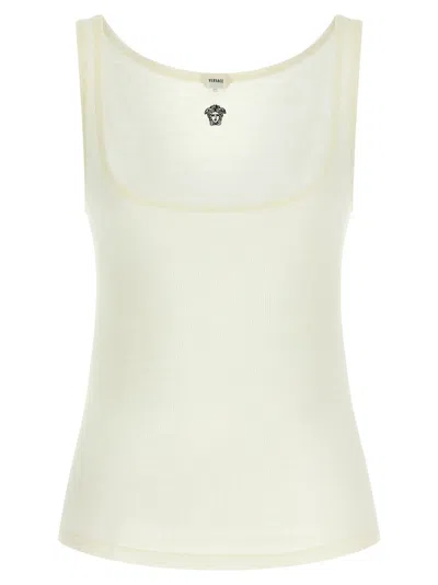 Versace Medusa Embroidered Ribbed Wool Tank Top In White