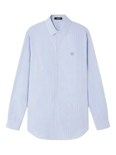 Versace Medusa-embroidered Shirt In Blue