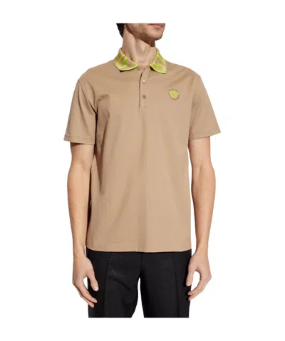 Versace Medusa Embroidered Short Sleeved Polo Shirt In Nude