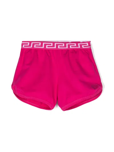 Versace Kids' Medusa-embroidered Shorts In Bright Pink/fuchsia