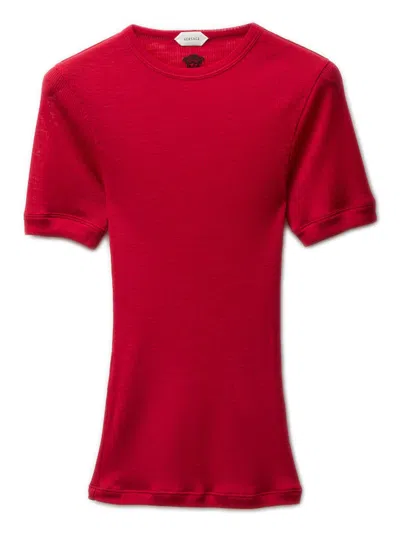 Versace Medusa Embroidered Short-sleeve Crewneck T-shirt In Pure Virgin Wool In Rosso