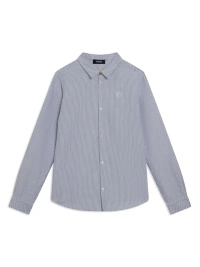 Versace Kids' Medusa-embroidered Striped Shirt In White