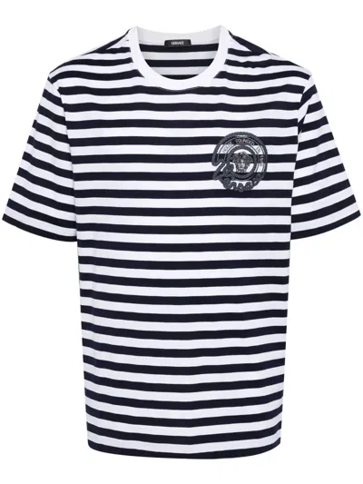 Versace Multicolored Nautical Stripes T-shirt In White