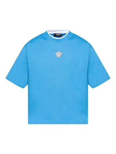 Versace T-shirt Mit Medusa-stickerei In Blue