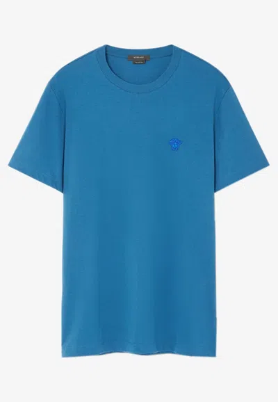 Versace Medusa Embroidered T-shirt In Blue