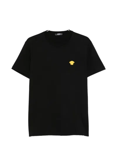 Versace Medusa Embroidered Crewneck T-shirt With Short Sleeves In Black
