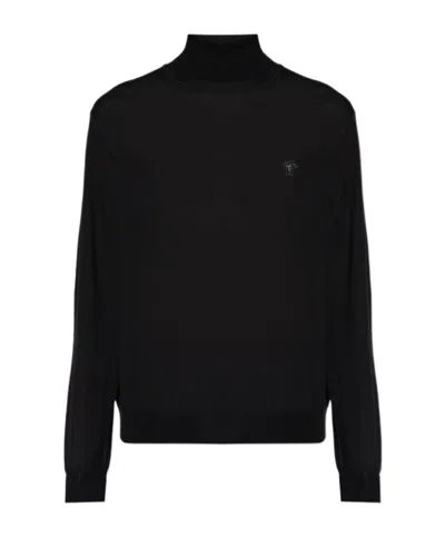 Versace Medusa Embroidered Turtleneck Jumper In Black