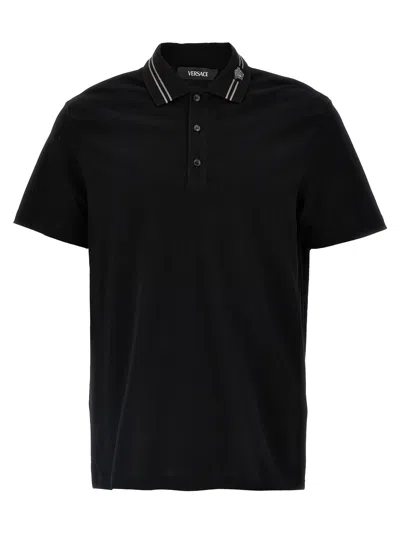 Versace 'medusa Embroidery' Polo Shirt In Black