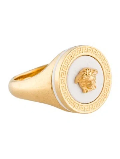 Pre-owned Versace Medusa Enamel Signet Ring In White