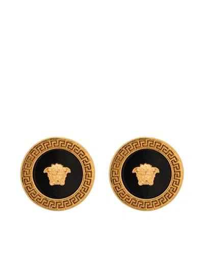 Versace Black And Gold Earrings With Medusa Detail In Metal Woman