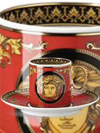 Versace Medusa Espresso Cup And Saucer In Red