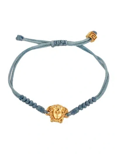 Pre-owned Versace Medusa Fabric Charm Bracelet, 10" In Blue