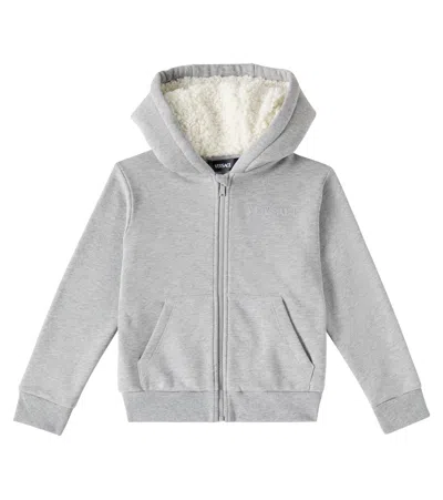 Versace Kids' Medusa Faux Shearling-lined Cotton Hoodie In Grey