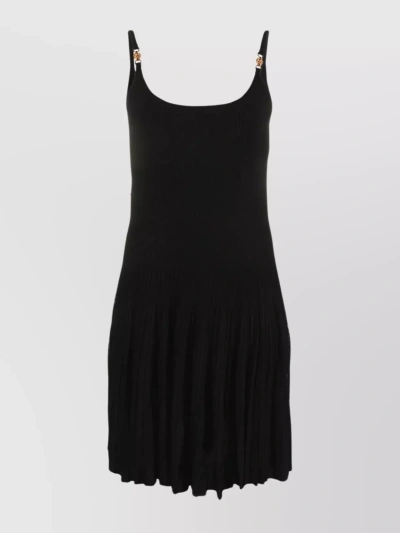 Versace Flared Ribbed Knit Midi Dress In Black