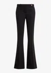 Versace Icons Embellished Wool-blend Flared Pants In Black