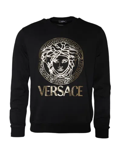 Versace Medusa Fleece Cotton Crew Neck Sweatshirt Men's Sweater In Black