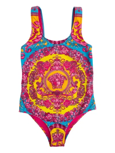 Versace Kids' Medusa Floral-print Swimsuit In Multi