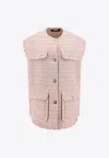 Versace Button-up Frayed Tweed Waistcoat In Pink