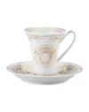 Versace Medusa Gala A. D. Cup & Saucer In White And Gold