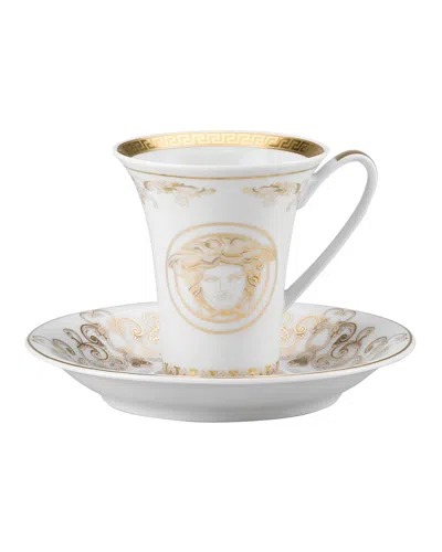 Versace Medusa Gala Gold A. D. Cup & Saucer In White And Gold