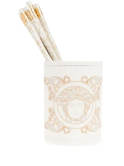 Versace Medusa Gala Pencil Holder Set In Weiss