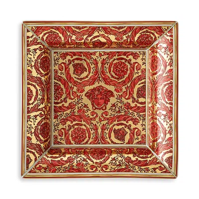 Versace Medusa Garland Red Tray, 7" Square In Red/gold