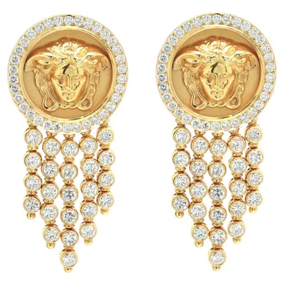 Pre-owned Versace Medusa Gold And Diamond Earrings By  In Multi