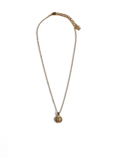 Versace Medusa Gold Brass Necklace In  Gold