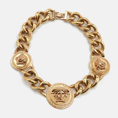 Pre-owned Versace Medusa Gold Tone Chain Neckalce
