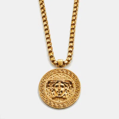 Pre-owned Versace Medusa Gold Tone Long Necklace