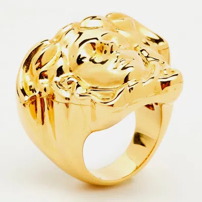 Versace Medusa Gold Tone Ring In Brown