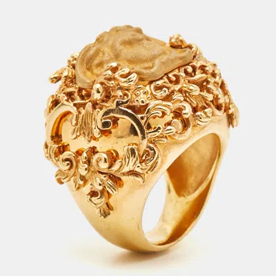 Pre-owned Versace Medusa Gold Tone Ring Size 56