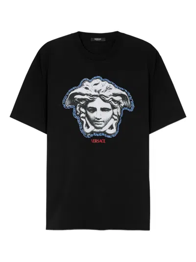 Versace La Greca Medusa Cotton Jersey Graphic T-shirt In Black
