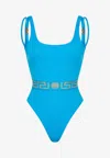 Versace Medusa Greca Border One-piece Swimsuit In Blue