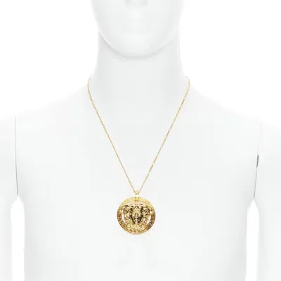 Pre-owned Versace Medusa Greca Coin Medallion Gold Tone Nickel Short Necklace In Multi