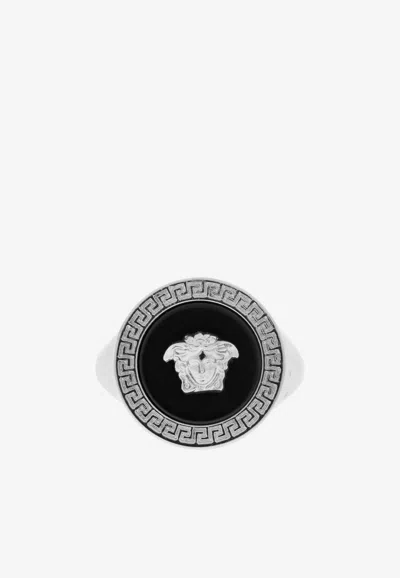 Versace Medusa Greca Enamel Brass Ring In White