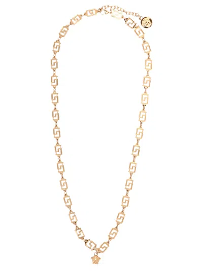 Versace Gold Medusa Greca Necklace In Oro