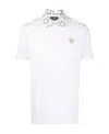 Versace Men Greca Polo Shirt With Short Sleeves In White