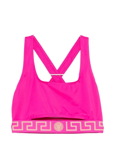 Versace Medusa Greek Border Cut-out Square Neck Bodysuit With Crossed Shoulder Straps In Multi