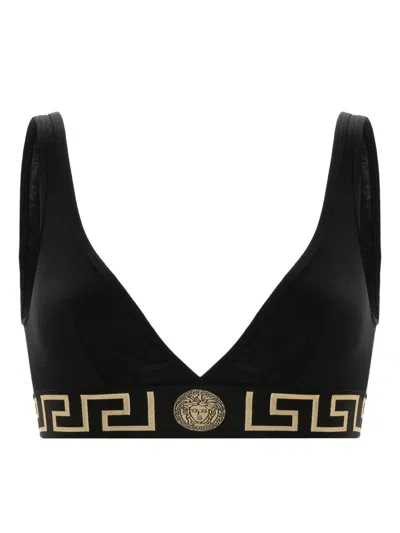 Versace Medusa Greek Design Bra With Hook Closure In Black