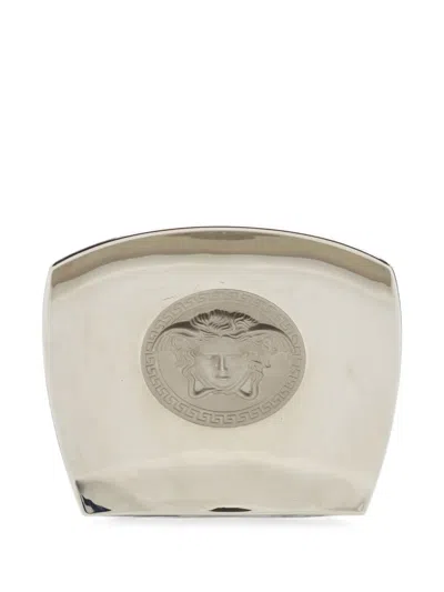 Pre-owned Versace Medusa Greek Key Dish In 银色