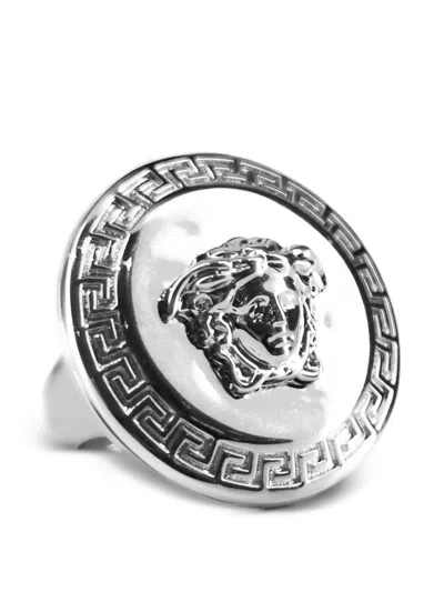 Versace Medusa Greek-key Ring In Silver